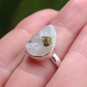 Green Tourmaline in Quartz (Rough) 925 Ring